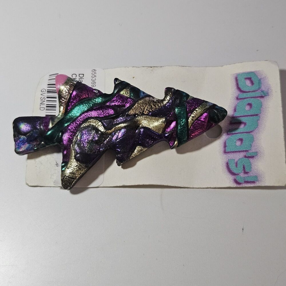 *Sale* Diana's Artistic Boho Swirly Purple, Gold And Green Christmas Tree Brooch - Picture 8 of 9